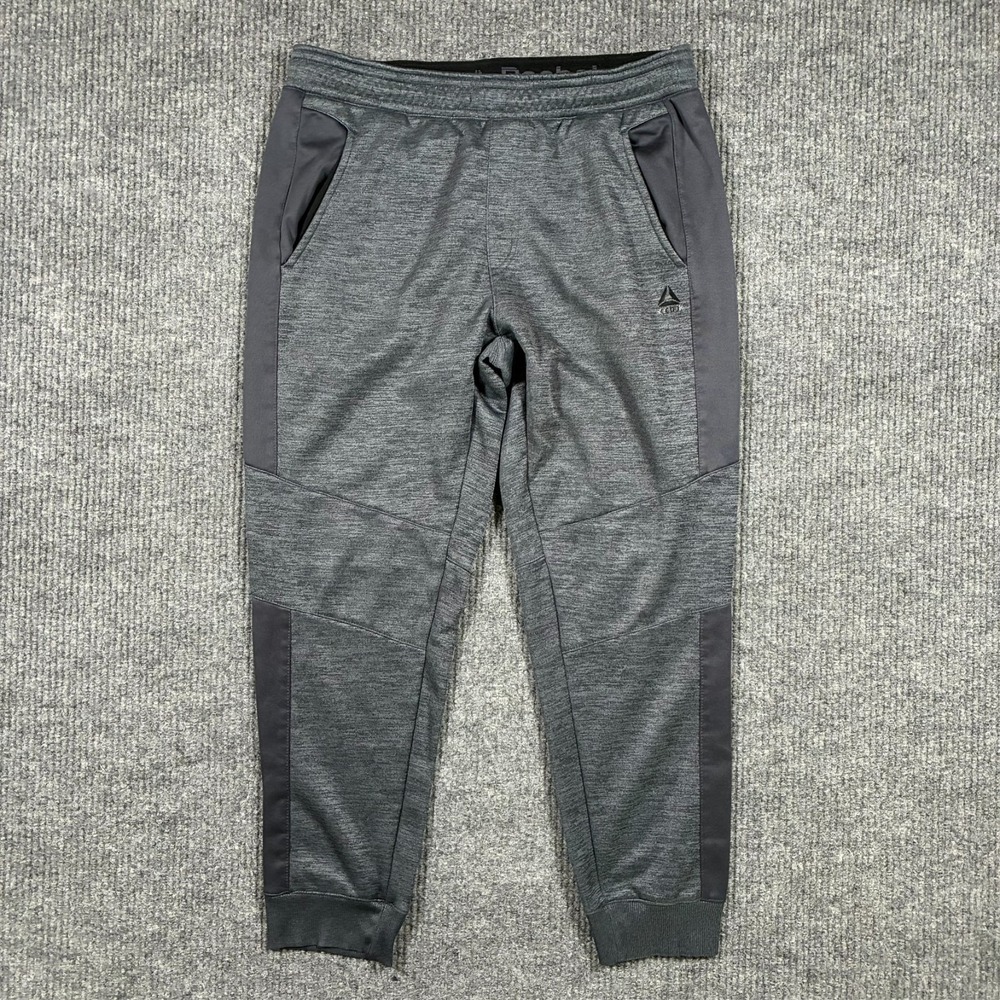 Reebok Mens Jogger Pants Size L Large‎ Gray Fleece Drawstring Stretch Activewear